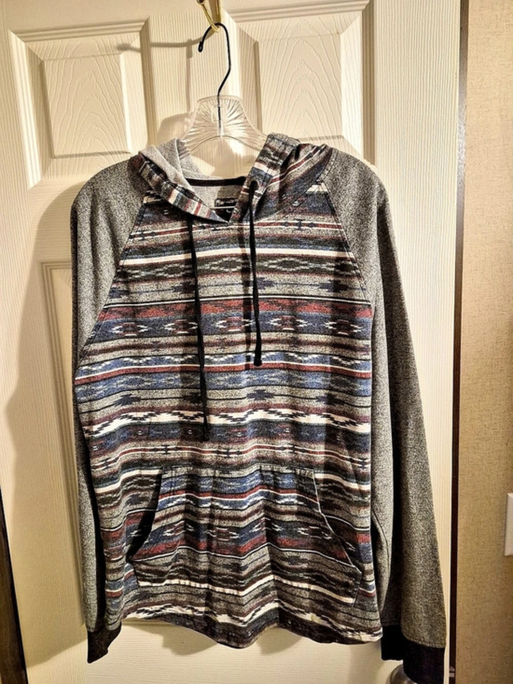 Carbon Geometric Pullover Hoodie Gray & Blue Size Large